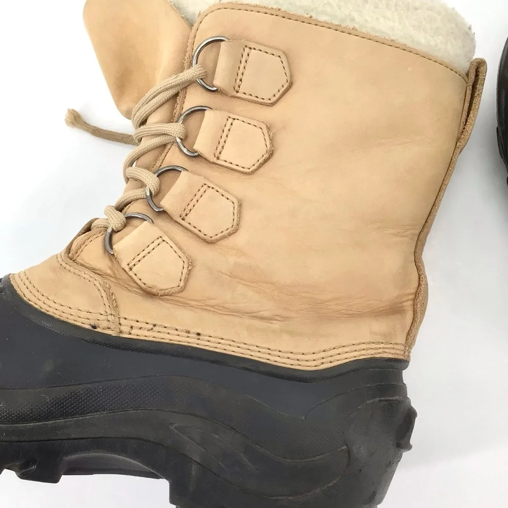 Sorel US Badger II Boots Beige Tan Leather Brown Rubber Winter Lined Size 8
